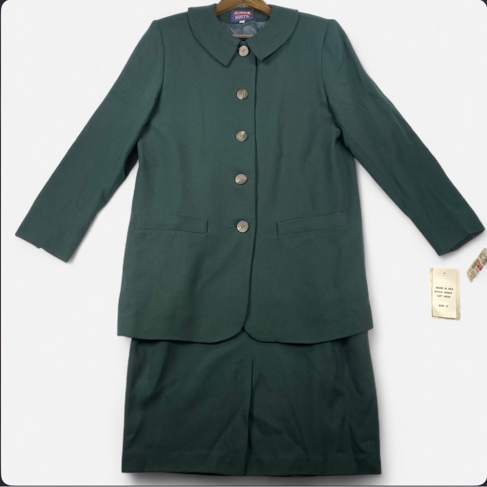J.G. Hook Women’s Skirt Suit Green 100% Wool Size 12 Vintage